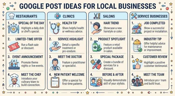 Google Post Ideas for Restaurants, Clinics, Salons and Service Businesses
